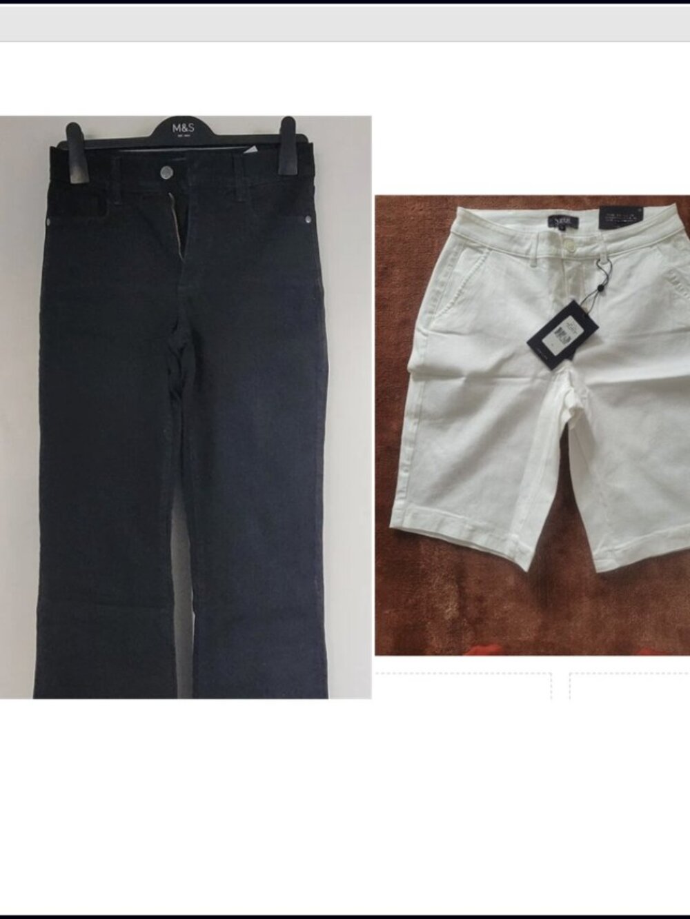 Two pairs NYDJ Pants White Bermuda Shorts & Black Bootleg Jean